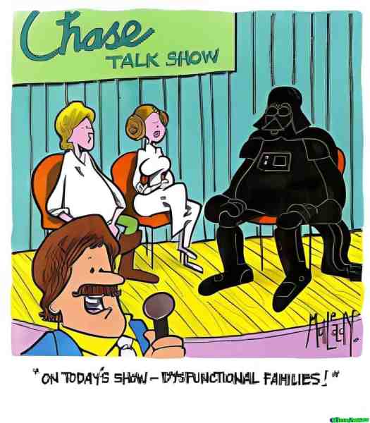 Illustration of talk show with humorous family topic.