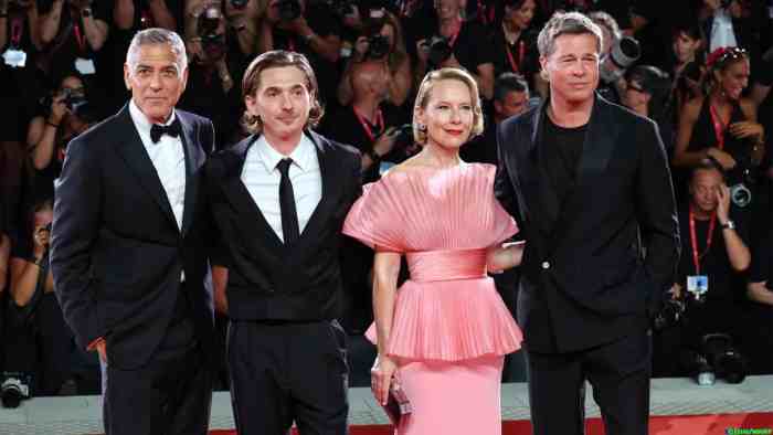 Apple Original Films Celebrates World Premiere Of “wolfs” At Venice Film Festival